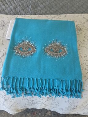 Jonathan Adler Turquoise Beaded Eye Throw